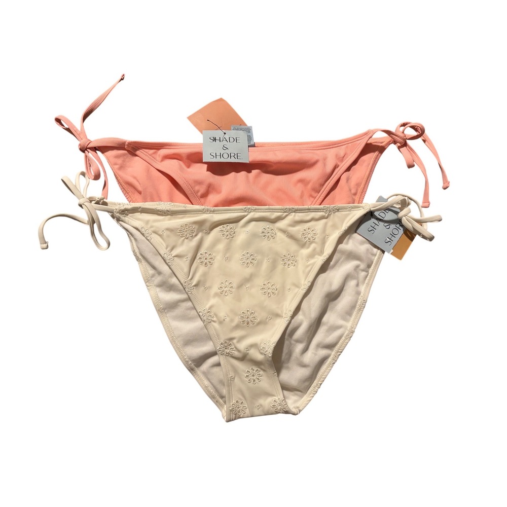 Shade & Shore Bikini Bottoms Lot of 2 (Peach/White) Ribbed TieSide Women's XL 16